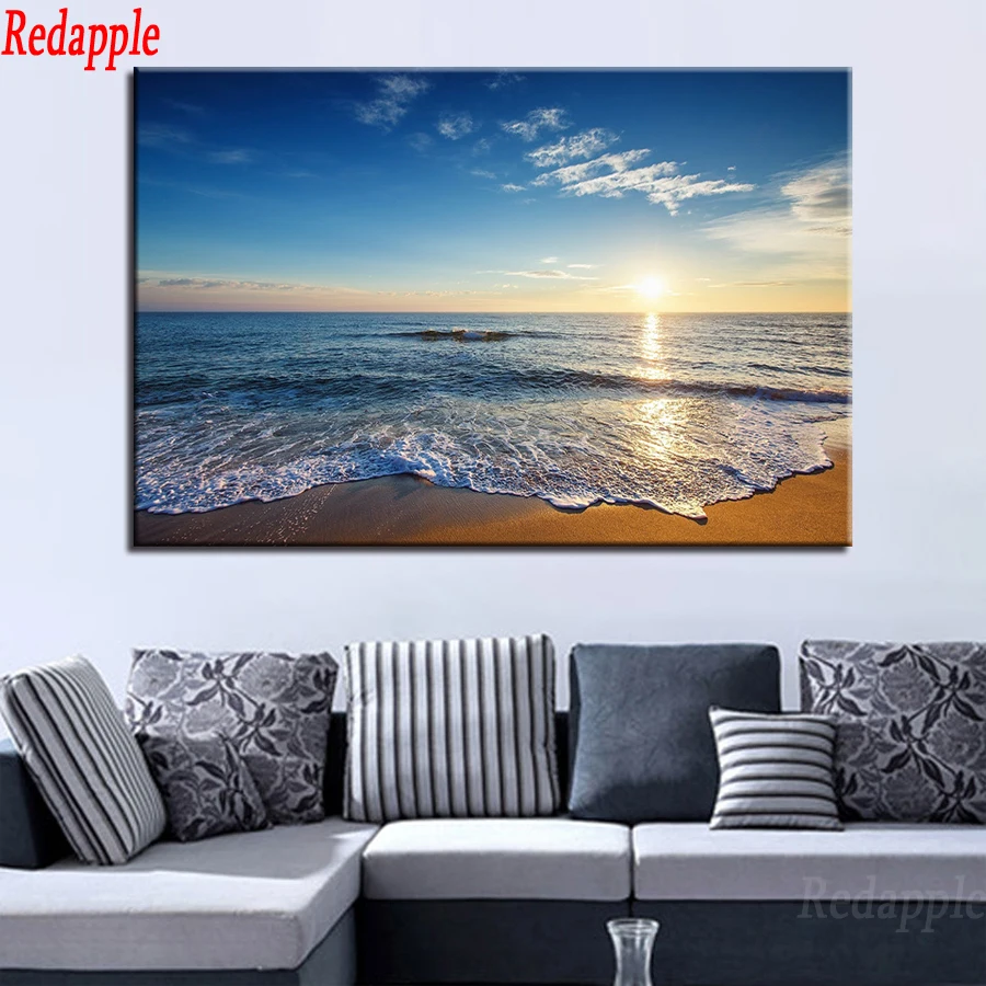 

Sunrise Beach Seascape фото на заказ! 5D DIY Алмазная картина мозаика полностью квадратная/круглая вышивка горный хрусталь голубое небо морские волны