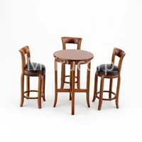 dolls house miniature 112 scale furniture walnut wood wooden bar table and 3pcs high chairs set 12319