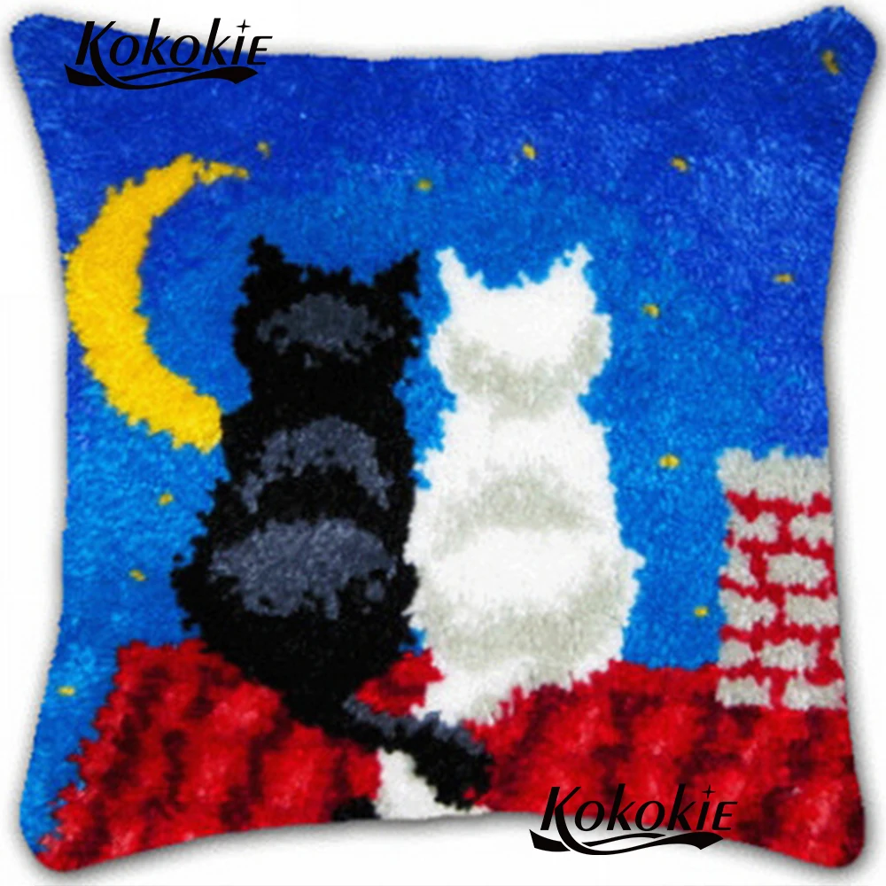 

latch hook mat pillow kits cross stitch cushions cats Unfinished Crocheting Rug Kits Yarn Pillowcase 3d embroidery flower carpet