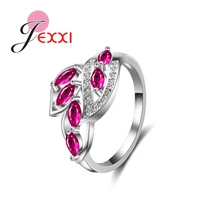 fashion women beautiful rose pink leaf shape crystal 925 silver rings stylish bridal wedding engagement propose jewelry