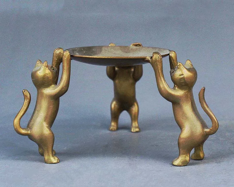 Китайский тибетский Латунный Подсвечник с масляной лампой для животных 3 статуя