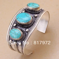 glamour bling oval stone howlite bead inlay tibet silver cuff bracelet guarantee adjustable party gift style 6yb00047