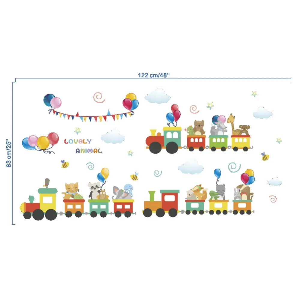 % happy animals cat train balloon wall stickers for children kids rooms bedroom colorful decals room decor | Дом и сад