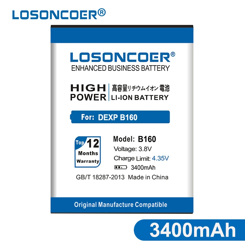 LOSONCOER 3400mAh B160 запасная батарея для DEXP мобильный телефон аккумулятор ~ в наличии +