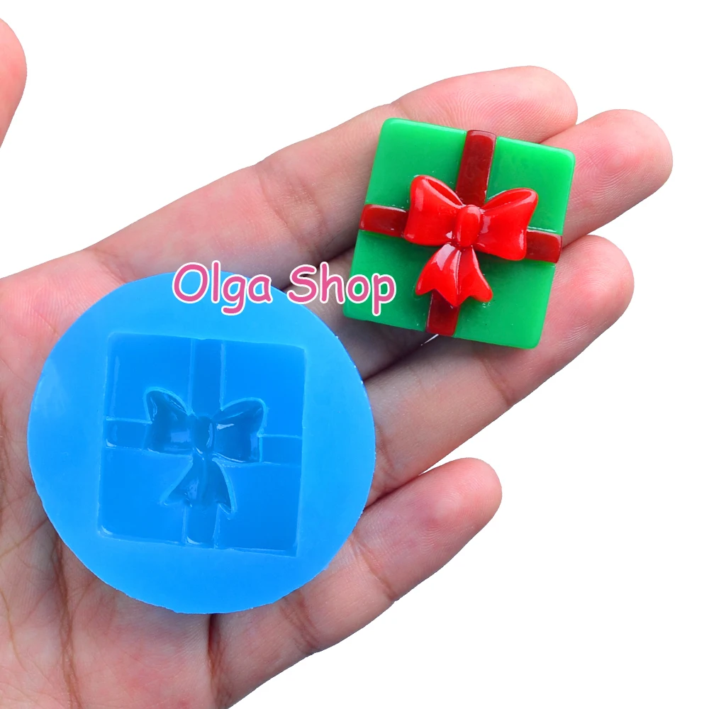 JYL212 27mm Chrismans Present Mold - Gift Box with Bow Silicone Fondant Chocolate Cookie Biscuit Clay | Дом и сад