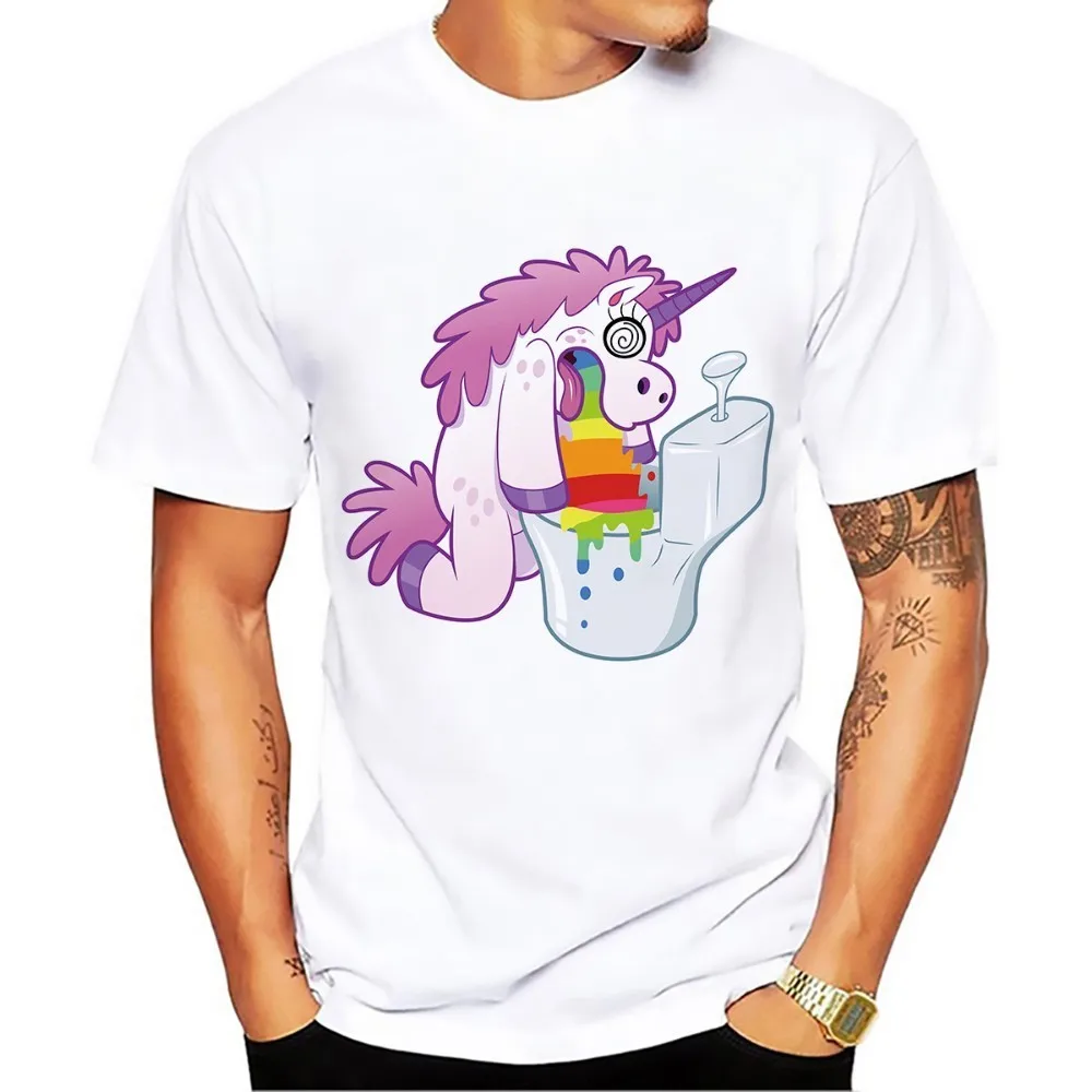 

punk Nightclub drunken horse spit rainbow funny tshirt men 2018 summer new white casual creative cool t shirt homme no glue