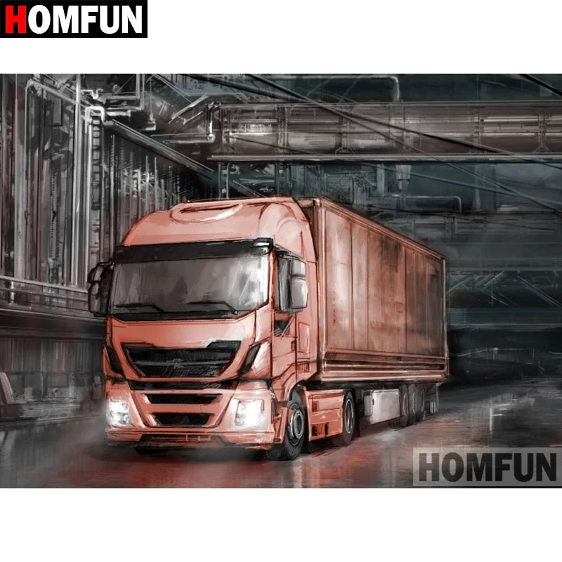 Белый HOMFUN полная квадратная/круглая дрель 5D DIY Алмазная картина "большой грузовик" 3D вышивка крестиком 5D домашний Декор подарок A07955 - Цвет: Белый
