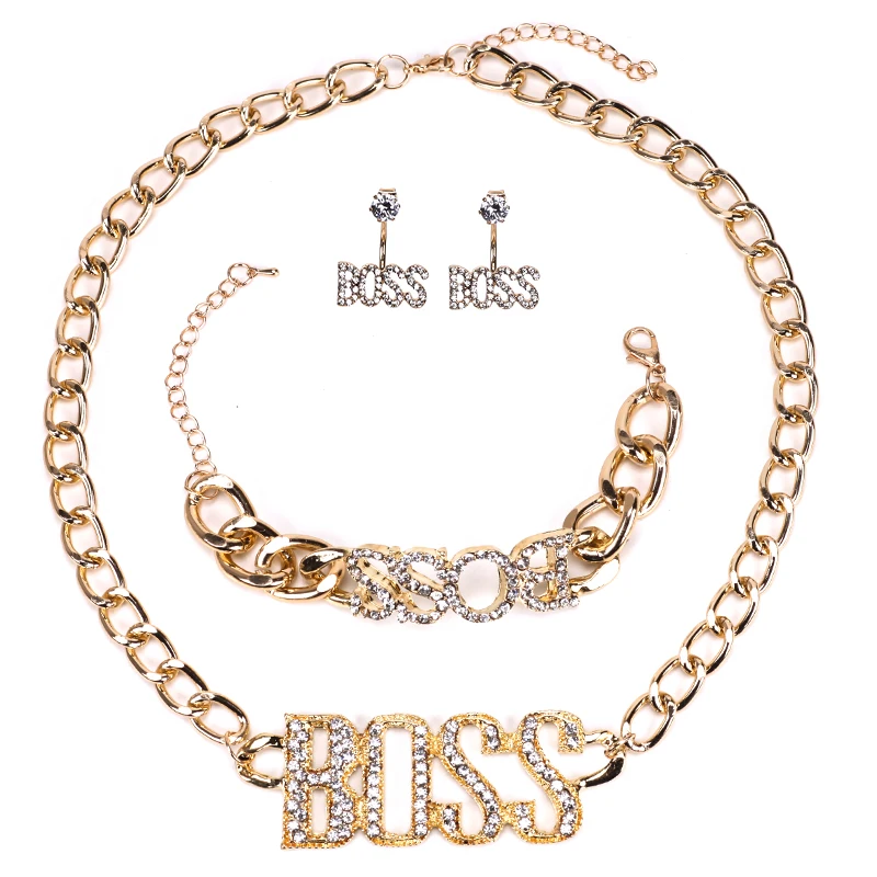 BOSS, Роскошная подвеска в виде букв, цепочка, ожерелье, набор, серьги, кристалл, женский набор, цепочка, модные ювелирные изделия, для мужчин, подарочные наборы для женщин, schmuck
