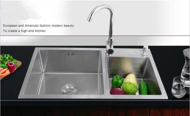 Modern design 304 stainless steel handmade kitchen sink / 4MM thickness above counter 7430 | Обустройство дома