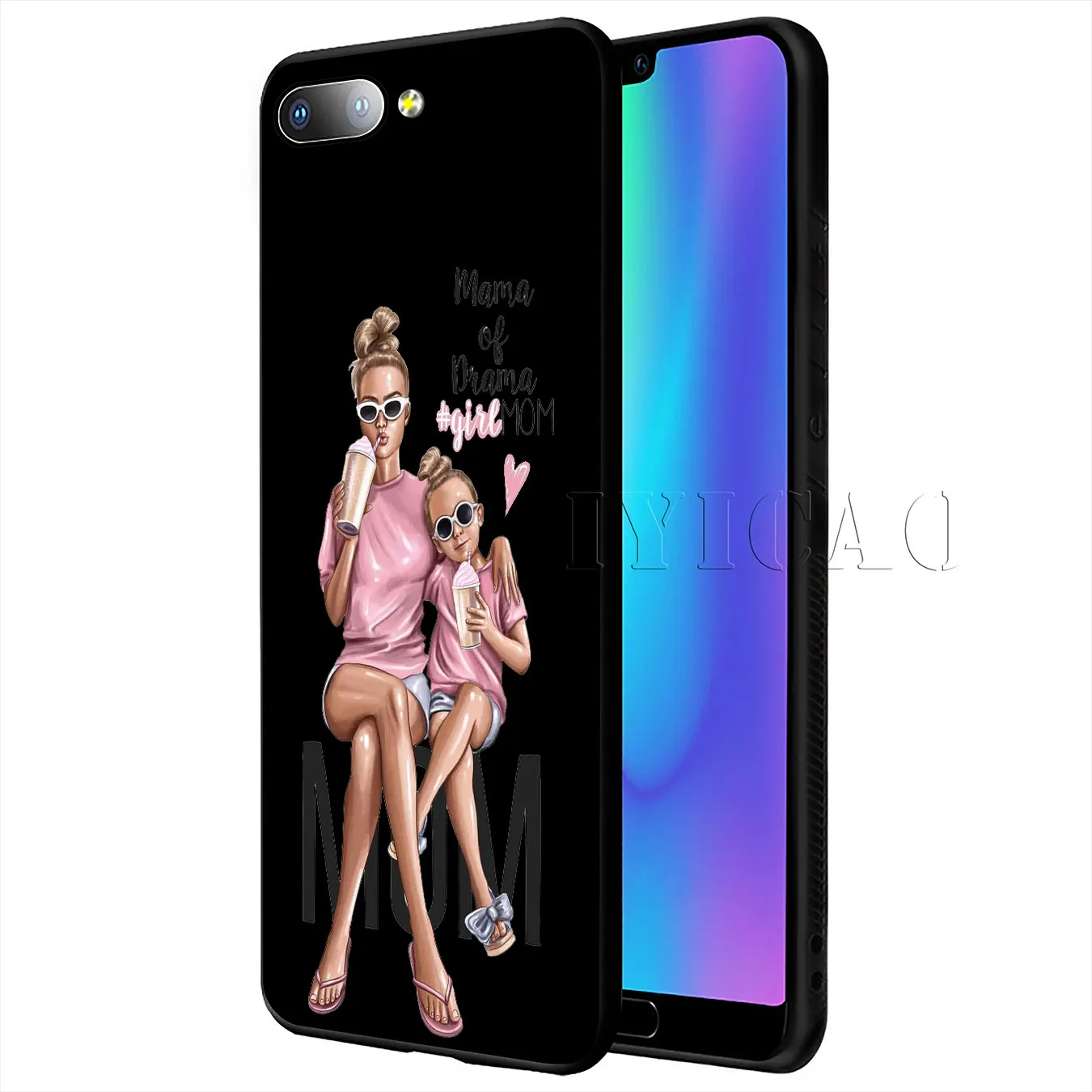 IYICAO Black Brown Hair Baby Mom Girl Queen Soft Case for Huawei Y9 Y7 Y6 Prime 2019 Honor 20 8C 8X 8 9 9X 10 Lite 7C 7X 7A Pro |