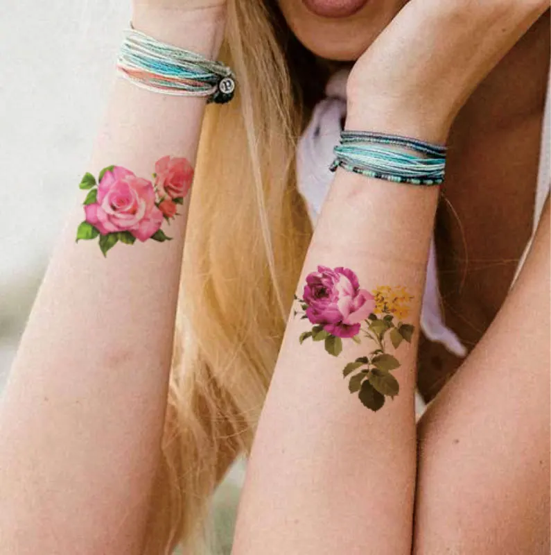 FT04 желтая белая роза временная татуировка тела красный и розовый Роза stattoos