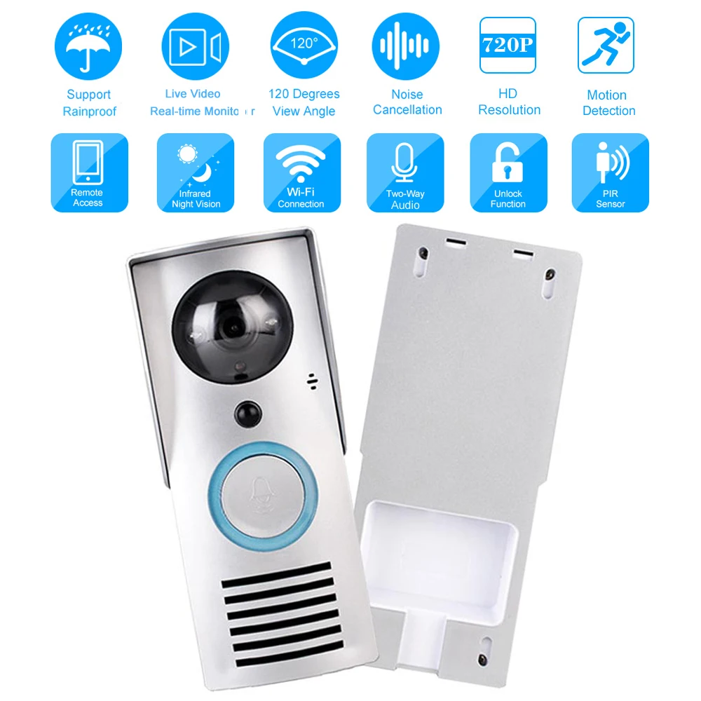 Wifi 720P видео дверной звонок беспроводной домофон монитор ночного видения разблокировка умный звонок HD камера PIR датчик движения