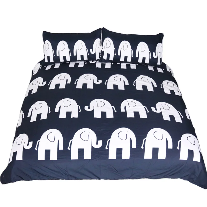 3pcs Blue Elephant Printed Comforter King Queen Size Bedding Set Boho Luxury Bed Duvet Covers Sheets Linen Home Textile | Дом и сад