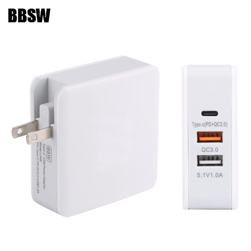 

Сетевое зарядное устройство с USB Type-C/PD + QC 3,0, 68 Вт