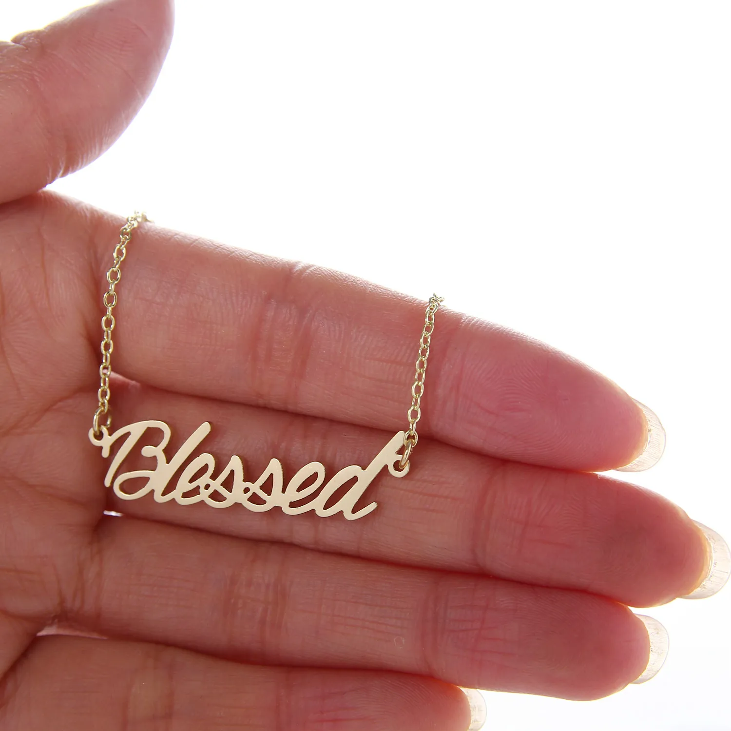 Модные Нержавеющая сталь имя Цепочки и ожерелья + Браслет &quotBlessed&quot сценарий