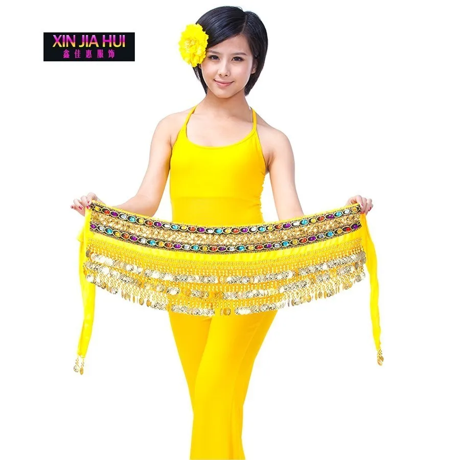 Hip Scarf Double Color Rhinestone Coin For Sale Women's Beautiful Belly Dance Practicing Accessories Indian Dresses Sari Flannel |