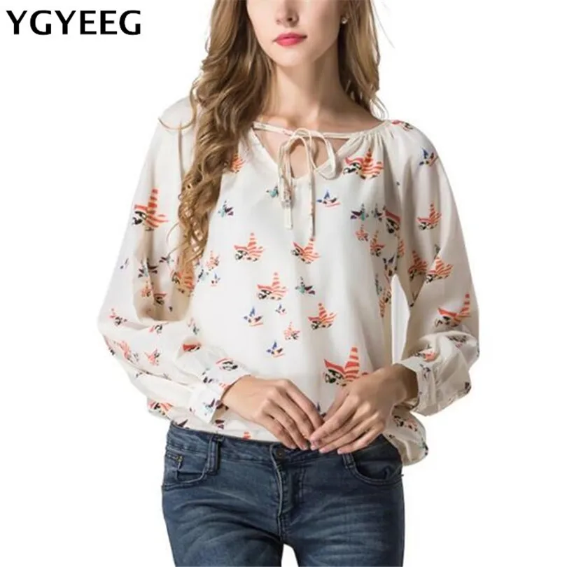

YGYEEG Women Lady Summer Casual Top Long Sleeve Fashion Casual Tether Chiffon Floral T-Shirt Women Female Blusa Camisetas Mujer