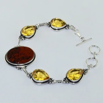 

Mahoganey Obsidian & Citrines Silver Overlay on Copper Bracelet , 22.2 cm, B1612