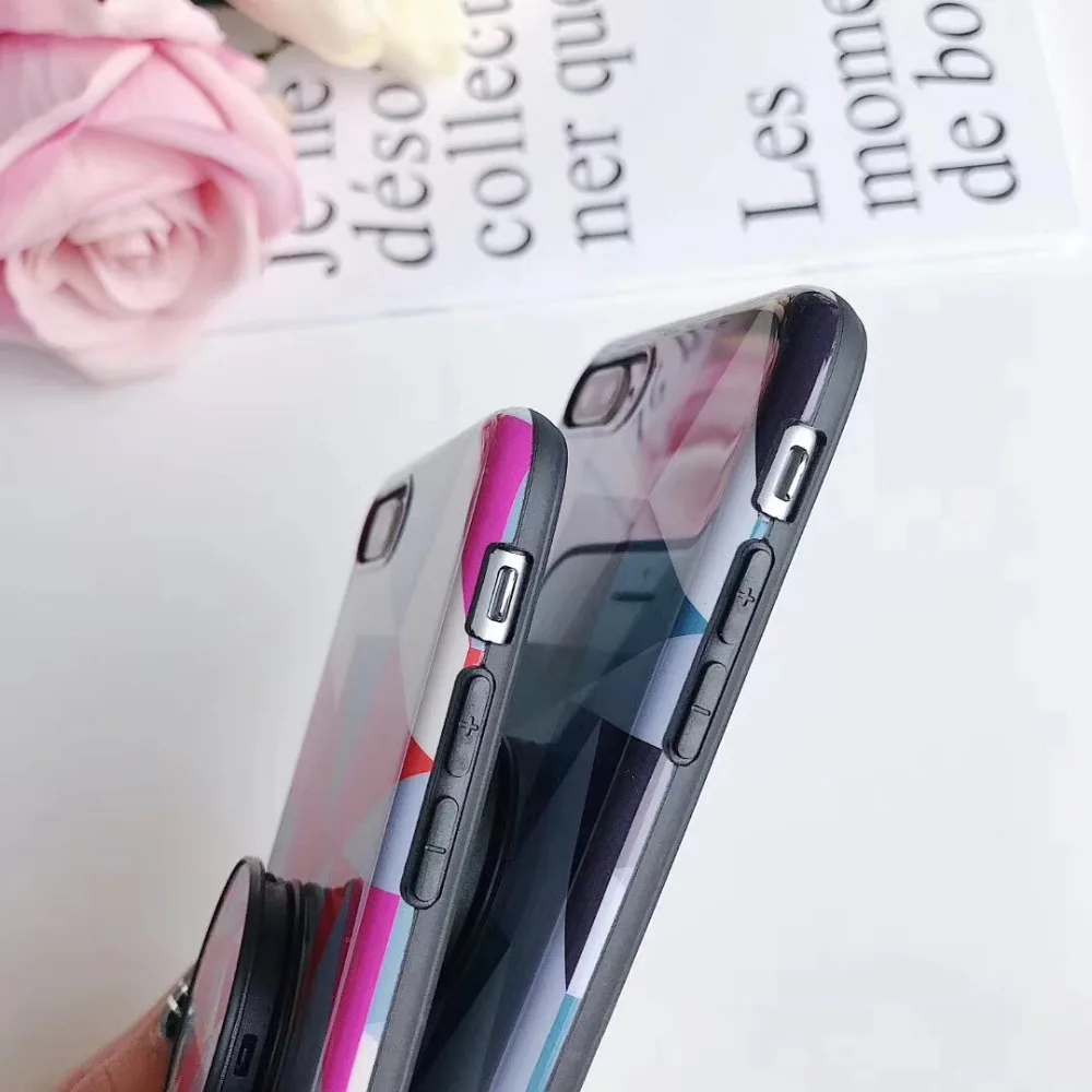 Zxtrby For iPhone X XS Max Case geometric Pattern Phone 6 6s 7 8 Plus Soft IMD Holder Stand Cover Coque |