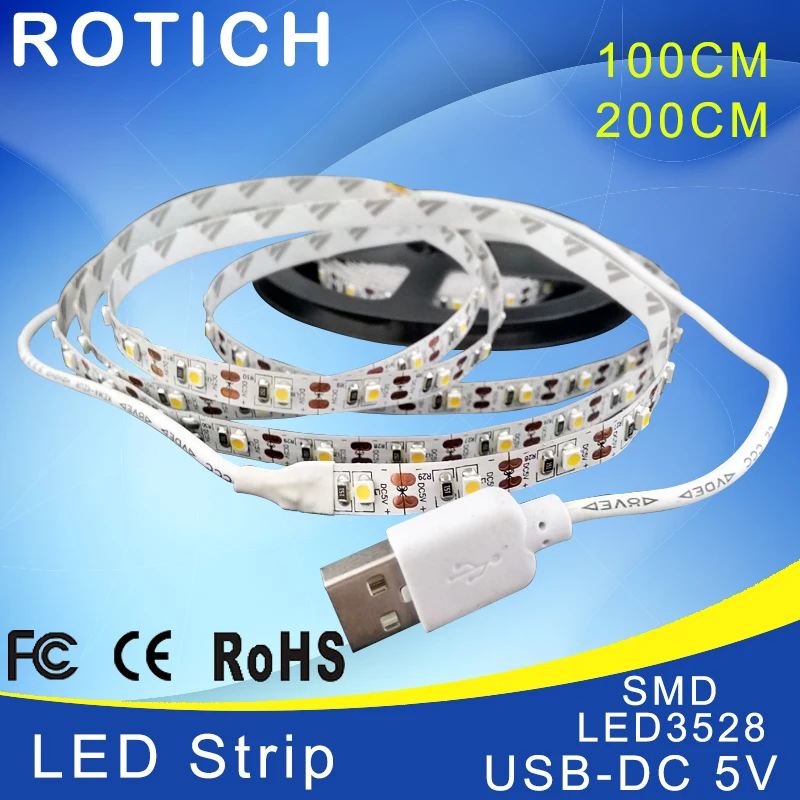 Светодиодная лента 1 м 2 usb ha condotto la luce di striscia 5 в 3528 smd rgb caldo/bianco freddo flessibile tv sfondo