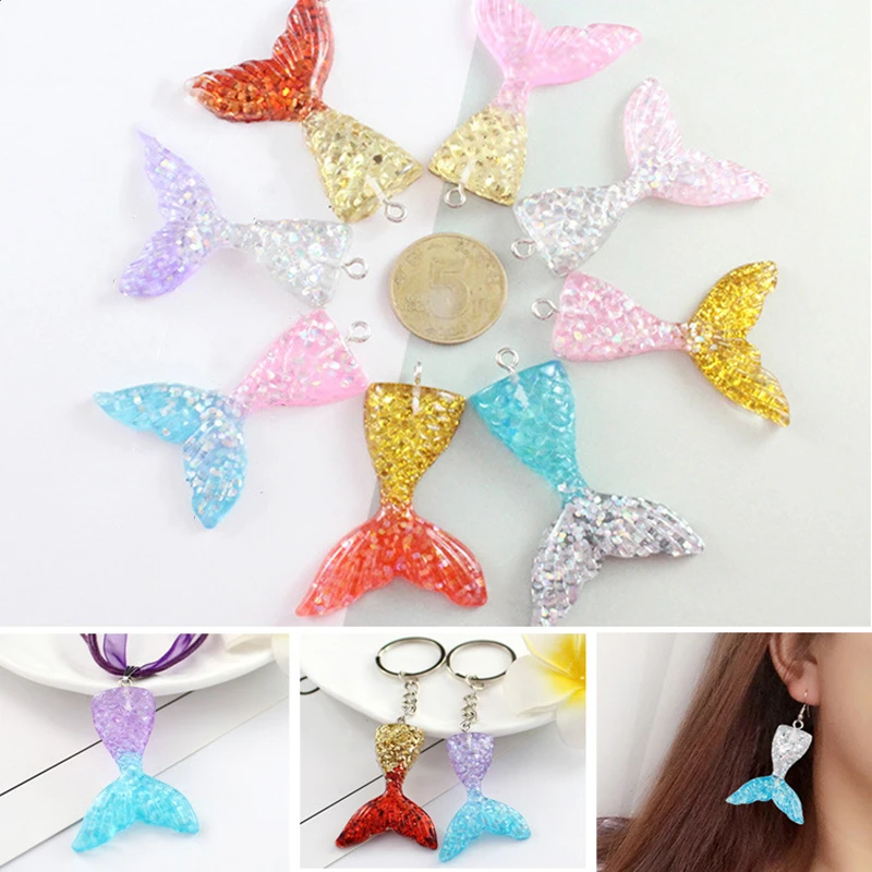 10 шт. блеск хвост русалки кулон из смолы интимные аксессуары DIY Серьги jewel украшения материал плоской задней плоское украшение из смолы Craft поставки