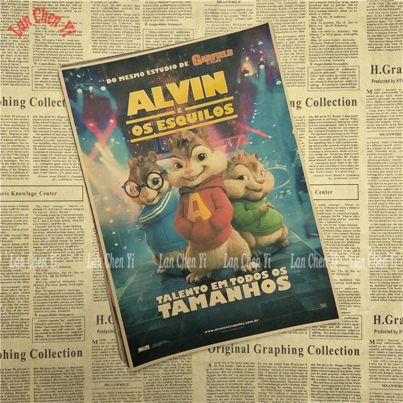 Винтажный постер Alvin and the Chipmunks из крафт бумаги настенные наклейки для гостиной