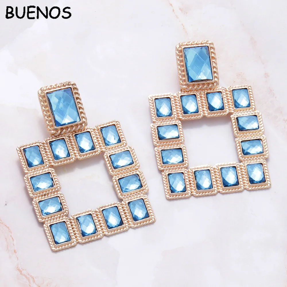 Женские Висячие серьги BUENOS Разноцветные с кристаллами большие геометрические