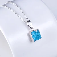 1pc necklaces stone square natural quartz crystal cluster pendants for women drusy druzy silver color chain necklace jewelry