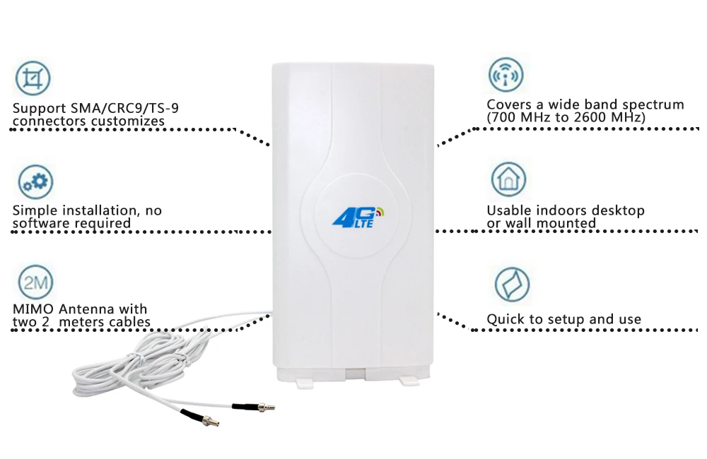 LF ANT4G01 Indoor 88dBi 4G LTE MIMO антенна с 2 PCS 2m соединительный провод CRC9 SMA TS 9 порт для