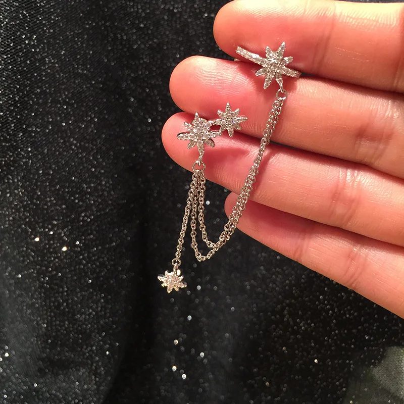 Серьги клипсы с фианитами женские Изящные Ювелирные украшения со звездами из