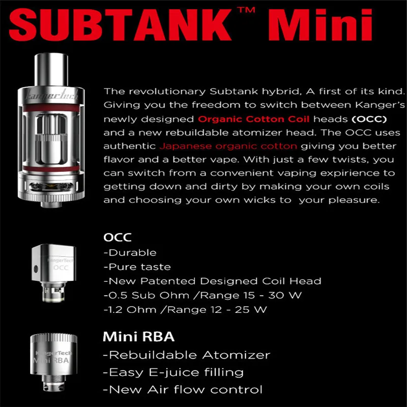 Оригинальный kangertech subtank мини Распылитель kanger occ катушка 4 5 мл Танк clearomizer для eleaf
