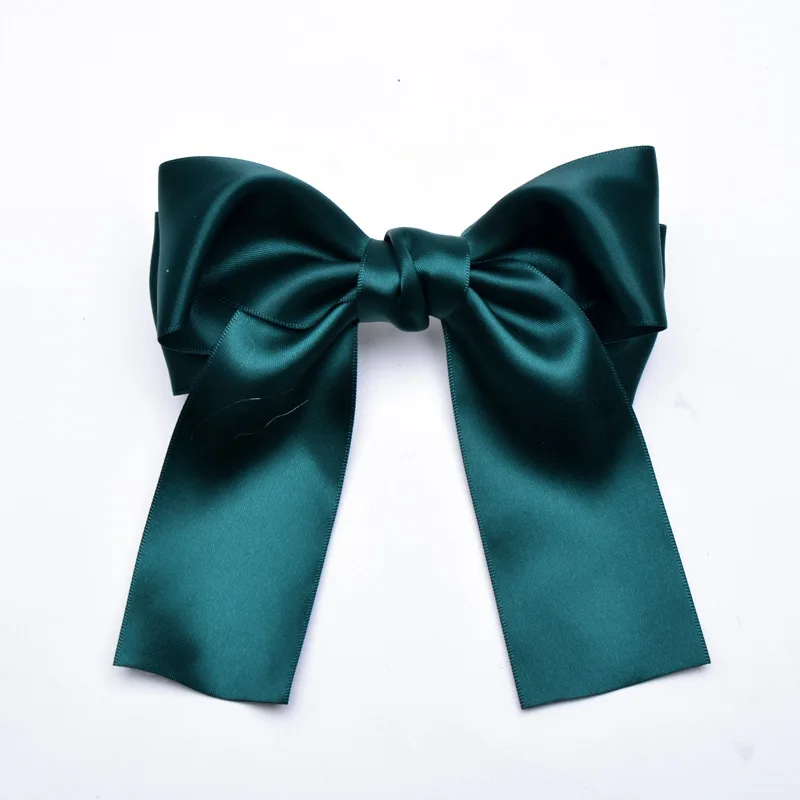 Dark Green Женский бант из ленты, заколка для волос, Летний милый головной убор, Шпилька-бант, заколки для волос, однотонные розовые гладкие аксессуары для волос для девочек - Цвет: Dark Green