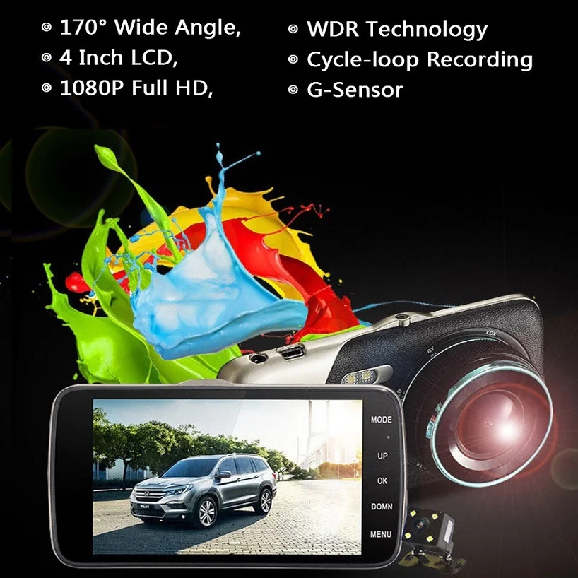 4 0 дюймов Dash Cam двойной объектив 1080 &quotFHD 170 P автомобильный Dvr Автомобильный