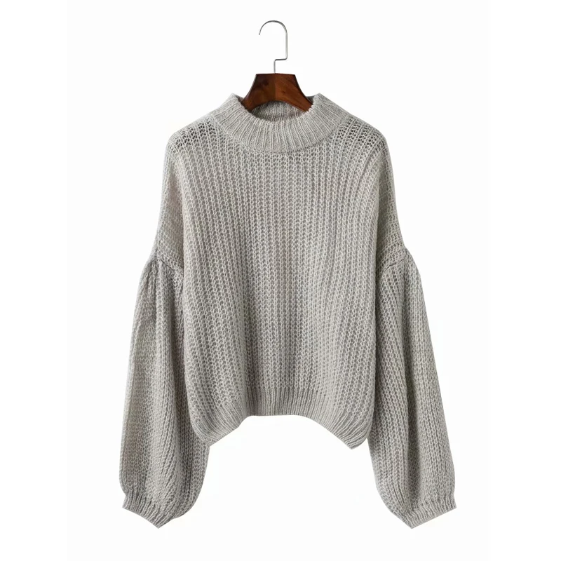 Women Knitted Pullovers Puff Sleeve Sweater Loose Knitting Red Female Autumn Winter Knitwear Casual Jumper WLD499 | Женская одежда