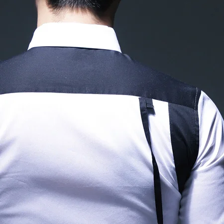 Новинка 2016 Мужская одежда черно белая рубашка в стиле пэчворк мужская