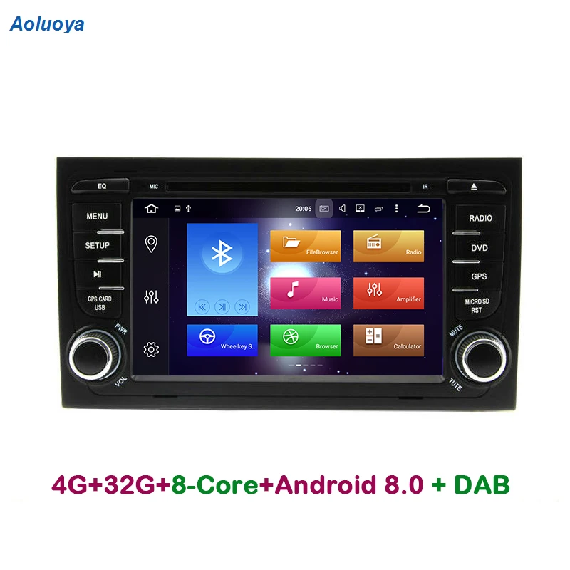 Aoluoya 4G RAM 32 gom Octa Core Android 8 0 2 Din автомобильное радио GPS навигация для AUDI A4 S4 RS4 2002 2003 2004