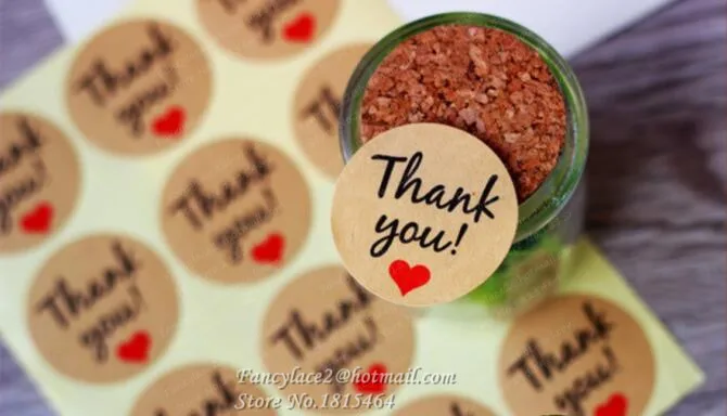 60 шт. круглые наклейки в виде сердца Thank you | Дом и сад