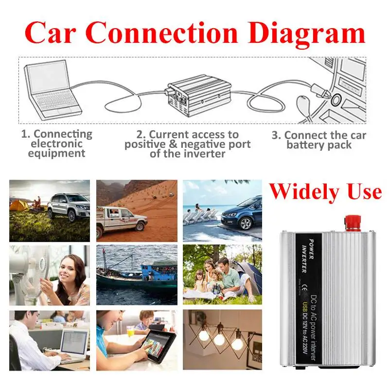 2000W Peaks Solar Power Inverter 12V 220 Voltage Modified Sine Wave USB Car Charge Converter Transformer