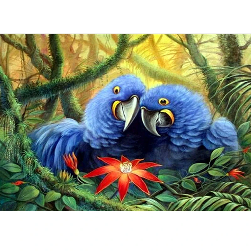 

5D DIY Full Round Diamond Painting Two Blue Parrot Diamond Embroidery Cross Stitch Stickers Home Decor Handmade Craft