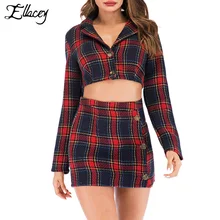 Женский клетчатый костюм Ellacey Красный Клетчатый с юбкой короткий