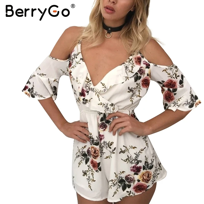 Женский комбинезон с принтом BerryGo Короткий Повседневный пляжный глубоким