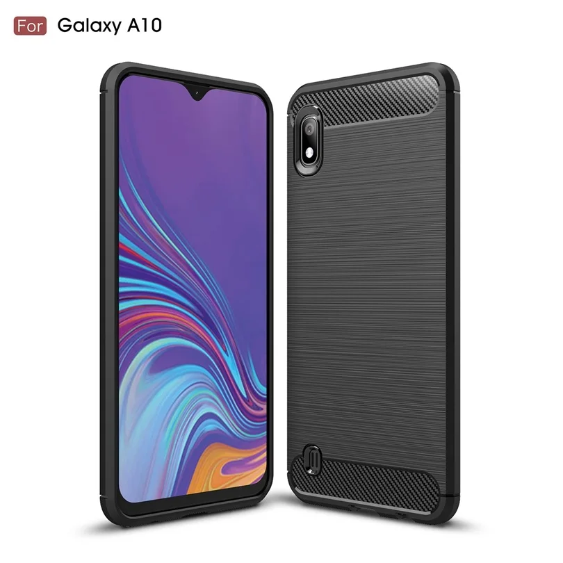 Чехол для Samsung Galaxy A10 из углеродного волокна противоударный мягкий ТПУ Матовый