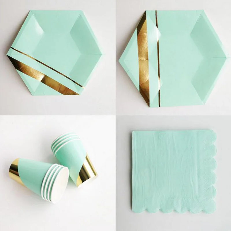 

AVEBIEN 44pcs Hexagonal Bronzing Disposable Paper Tray High-end Wedding Baby Shower Birthday Party Tableware Set Shaped Plate