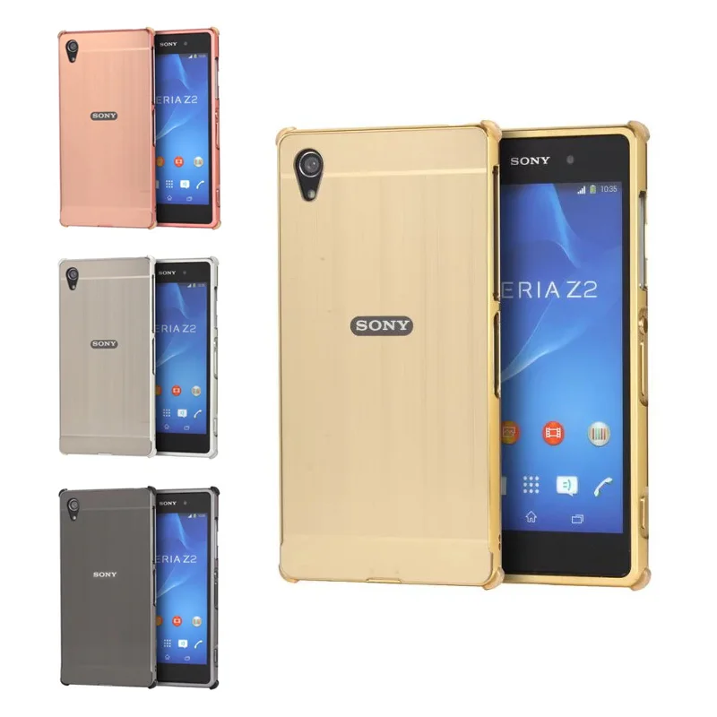 For Sony Xperia Z2 Z 2 Case Metal Frame with Brushed Back Cover Hard Phone for D6502 D6503 D6543 L50 L50w |