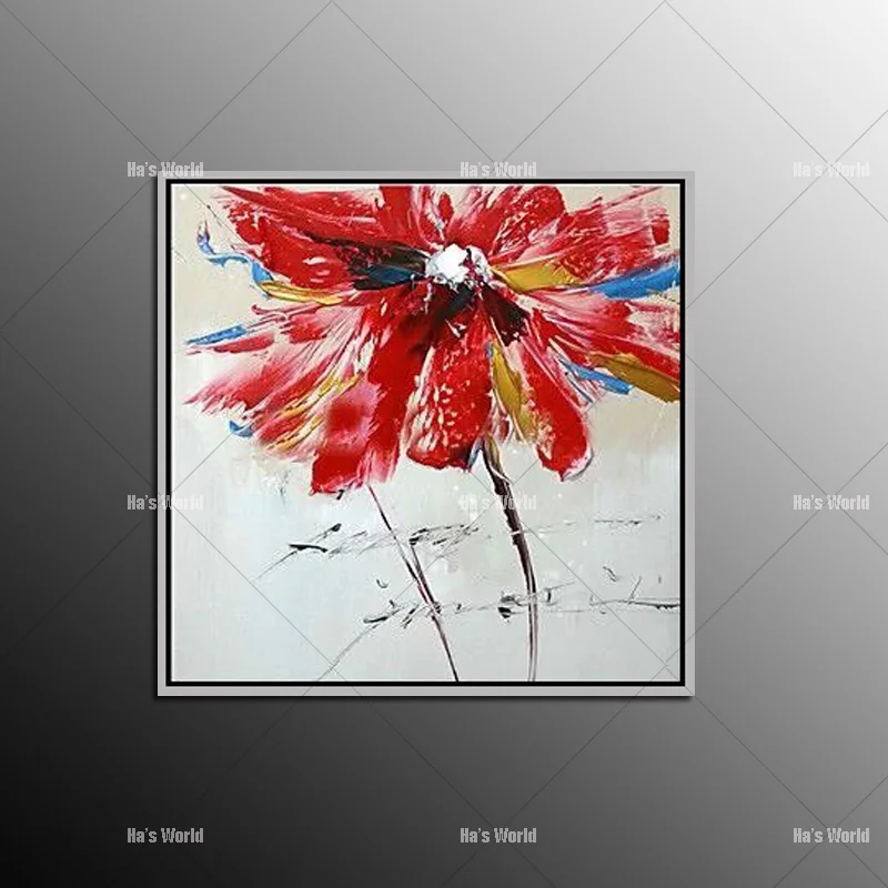 Художественная поставка высокое качество красный цветок нож картина маслом на