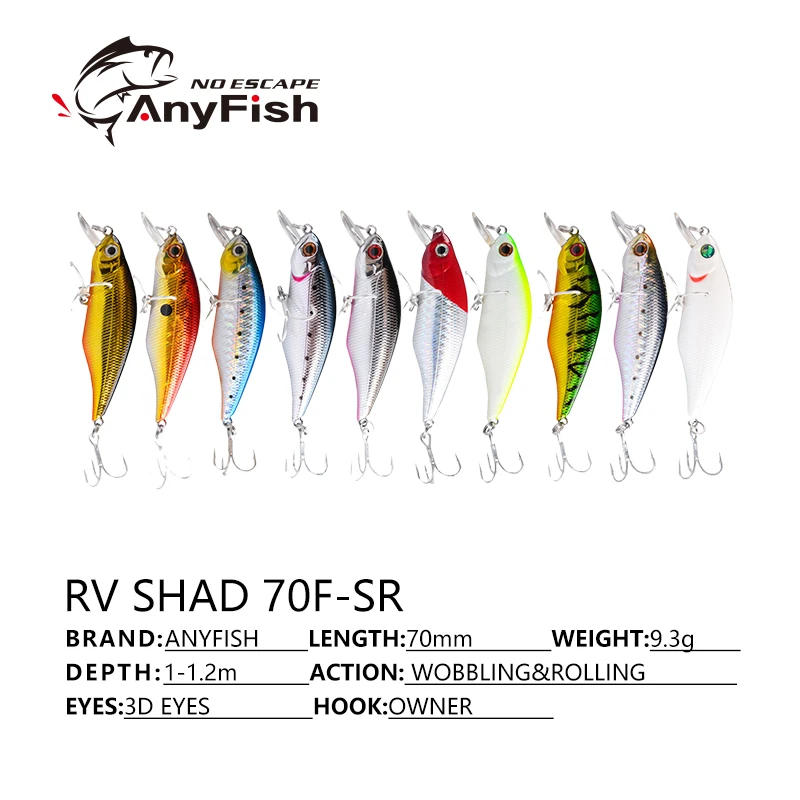 Рыболовная приманка ANYFISH RV SHAD 70F-SR 7 см 9 3 г жесткая наживка с 2 рыболовными крючками