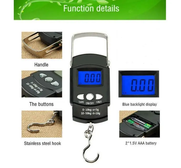 None LCD 110lb/50kg Portable fishing grip Electronic Scale with Tape Practical Fishing Tool tape measure home | Спорт и развлечения