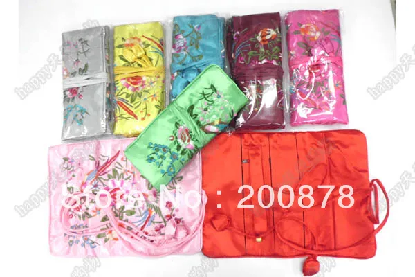 TDC012  Unique Jewelry Roll Bag,China Embroidered Silk Portable storage bag,Good Christmas Gift for girl,20pcs lot