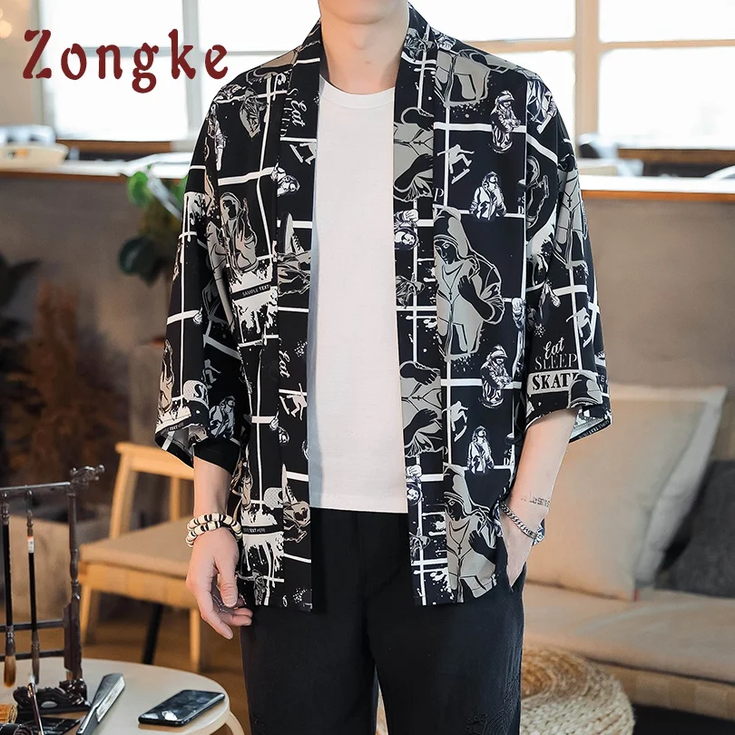 Zongke китайский Кимоно Кардиган для мужчин Уличная летняя рубашка японское кимоно Мужская кимоно рубашка мужская 5XL одежда новое поступление