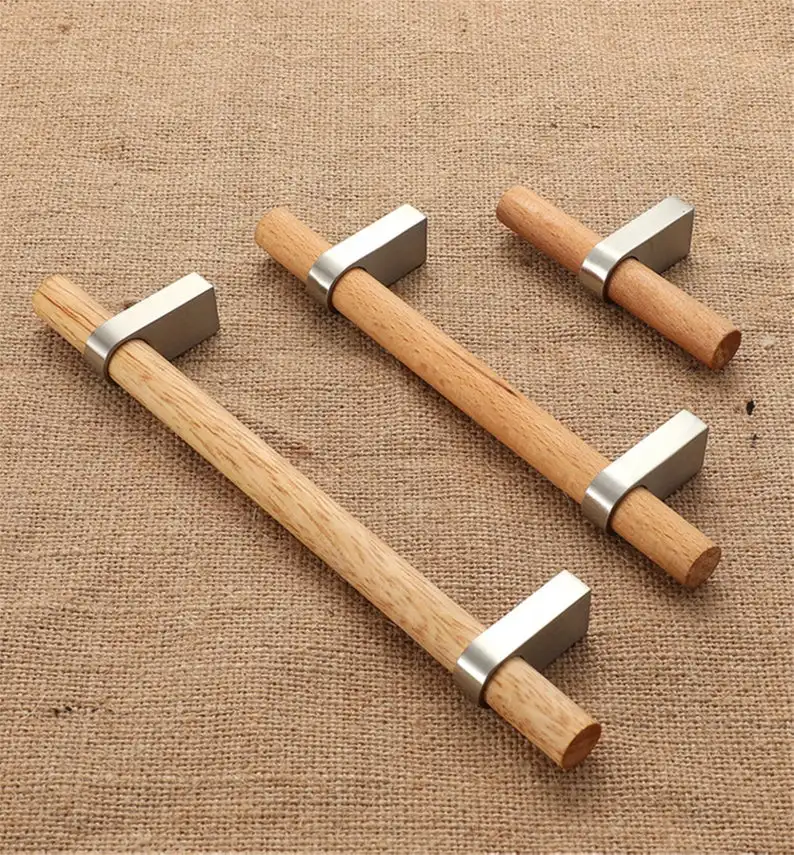 3,7" 5" Черный бук Шкаф Тянет ручки дверные ручки комод ручки Матовый никель выдвижной ящик ручки из твердой древесины Т-образные ручки